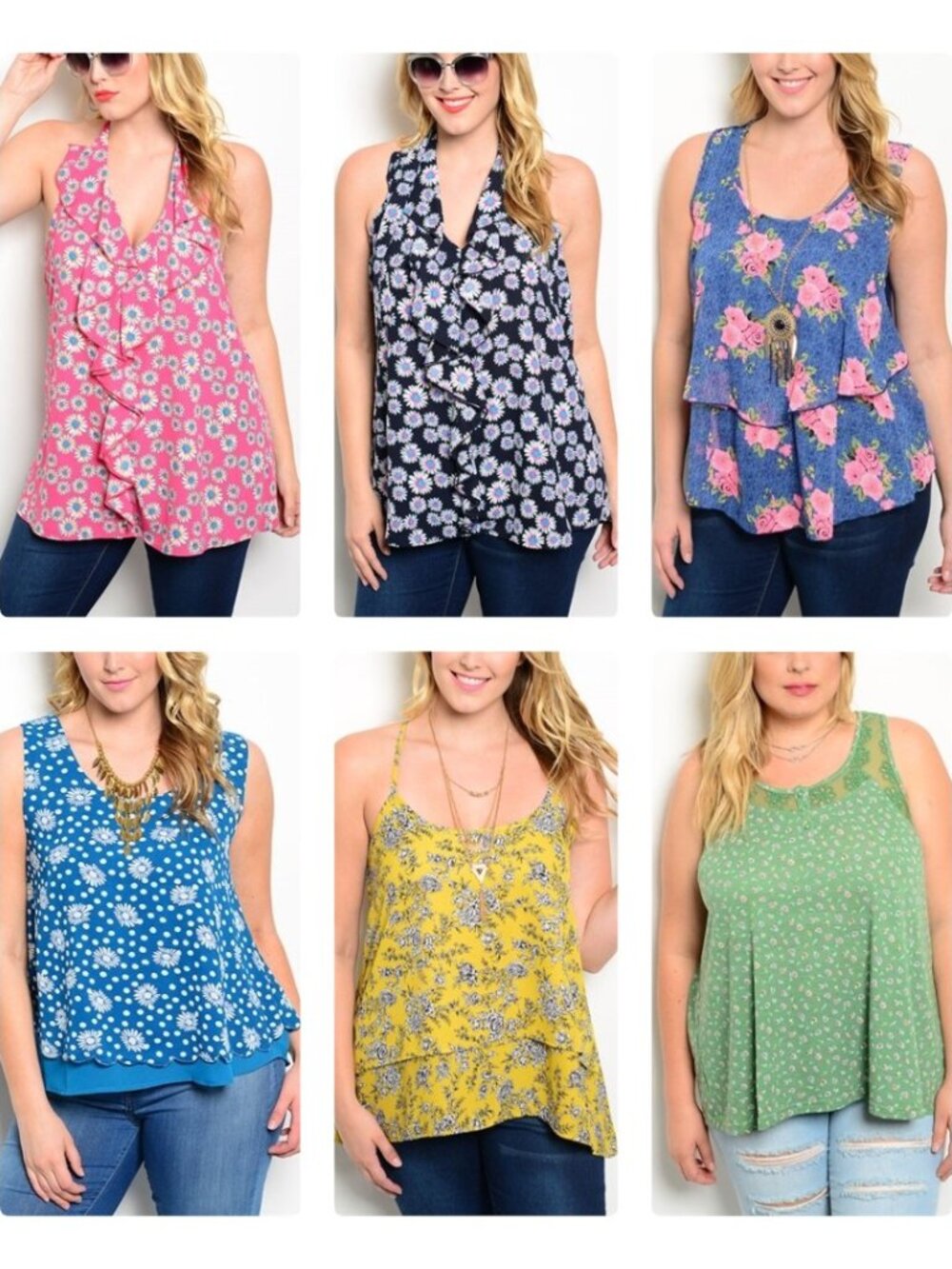 Lot of 6 Women’s Plus Size Floral Sleeveless Blouses, Tops 3X 3XL
